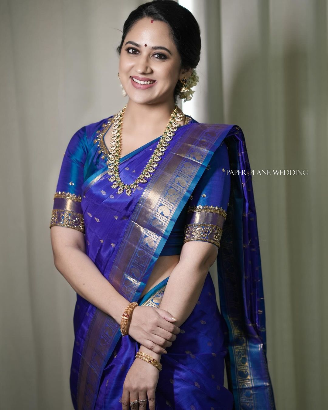 MALAYALAM ACTRESS MIYA GEORGE STILLS IN BLUE SAREE BLOUSE 4